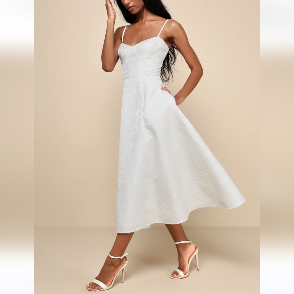 Lulu's Ivory Sweetheart Midi Dress with Spaghetti Straps - Picture 2 of 10